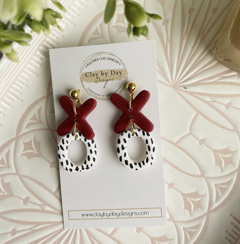 XO Dangle (dark red & white polka dot )