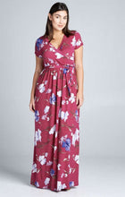 Load image into Gallery viewer, Floral Printed Faux Wrap Maxi Dress with Short Sleeves and Matching Sash Belt 3X
