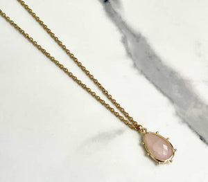 Pink Moonstone Dot Gemstone Pendant Necklace