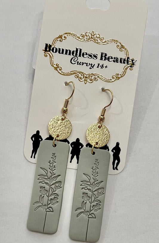 Gold Grey Floral Print Earring