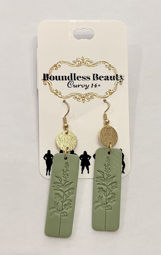 Gold Sage Floral Print Earring