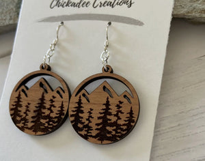 Cherry Wood Earrings Mountains & Trees