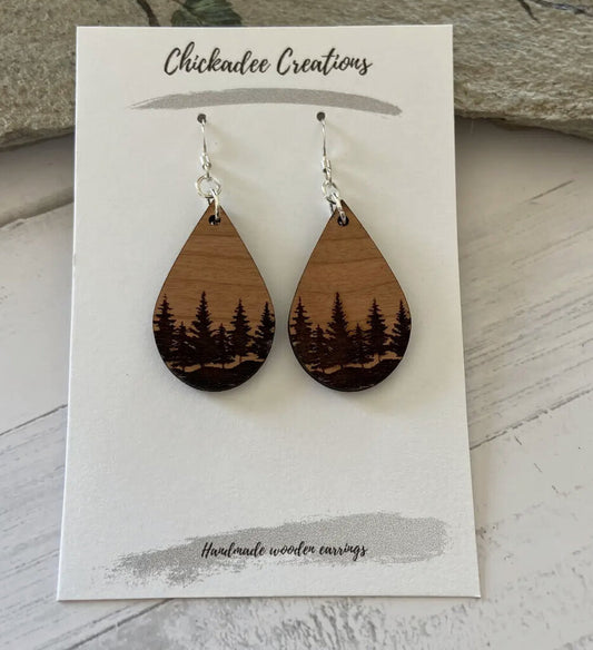 Cherry Wood Earrings Teardrop Forest
