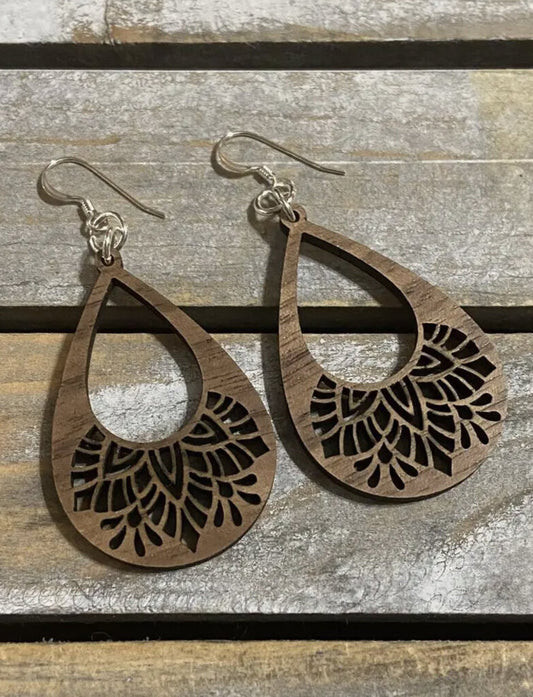 Walnut Aztec Wood Earrings