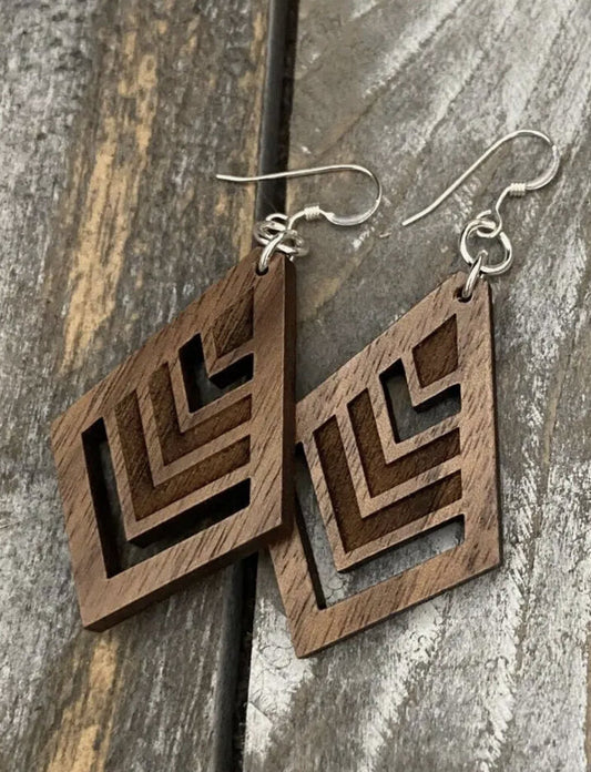 Walnut wood V triangle earrings