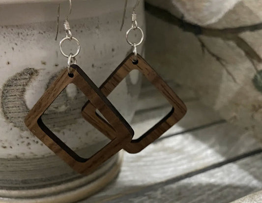 Walnut wood single triangle earrings