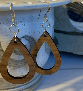 Walnut wood earrings - open teardrop
