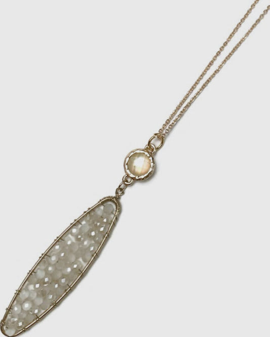 Gold Shell & Crystal Beaded Pendant Necklace