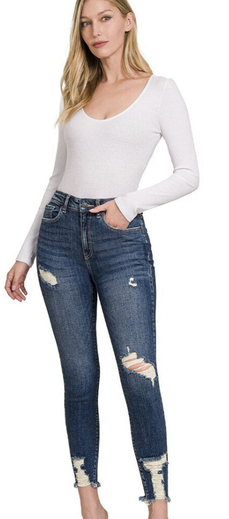 Distressed hem skinny denim pants size 36 1X