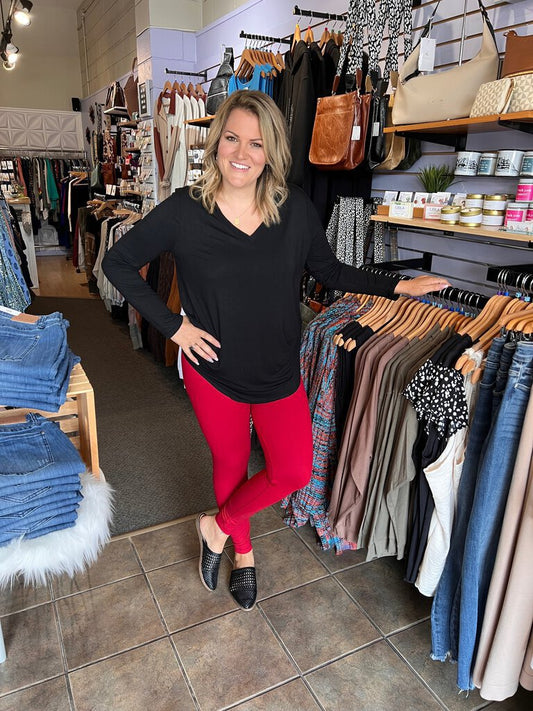 Rayon long sleeve v-neck hem top 3x