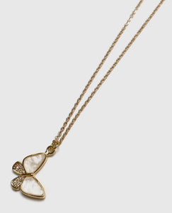 cute gold rhinestone & shell butterfly charm necklace