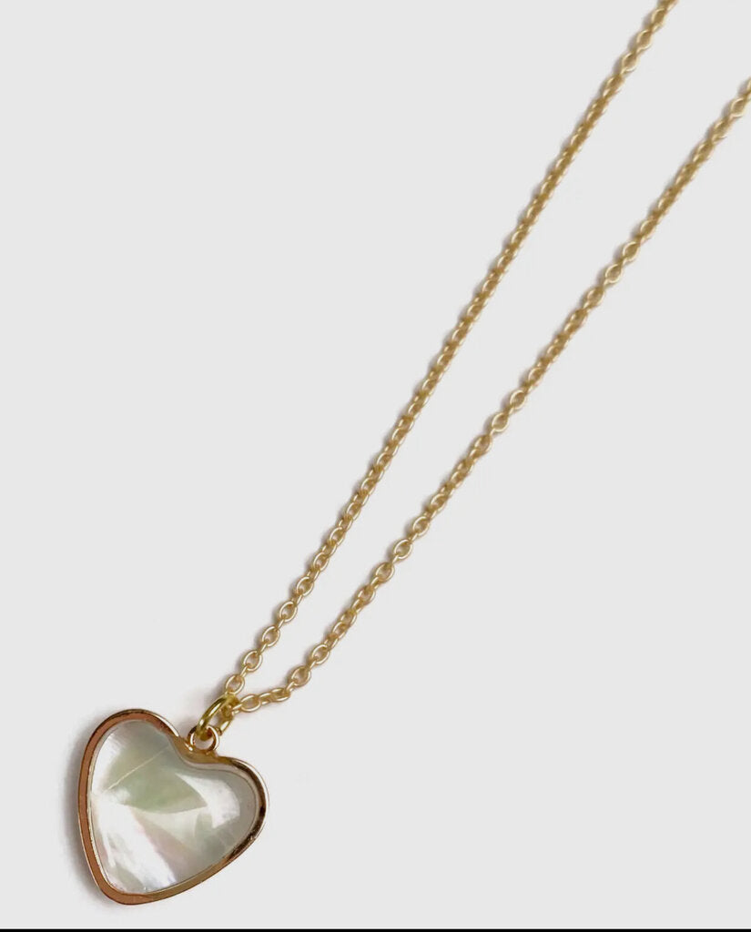 Matte gold mother of pearl shell heart charm pendant necklace