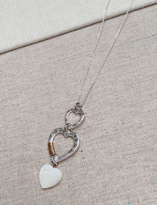 Matte silver & gold mother of pearl hearts necklace