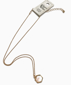 Matte gold shell inlay minimalist geometric charm necklace